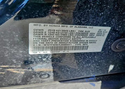 2020 Honda Pilot Touring z USA, uszkodzony, nr VIN 5FNYF5H67LB005841